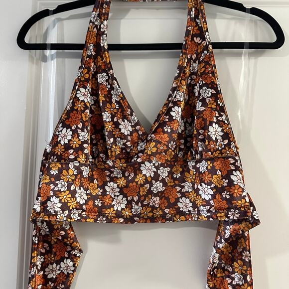 Altar'd State Brown Floral Halter Wrap Crop Top - Picture 6 of 6